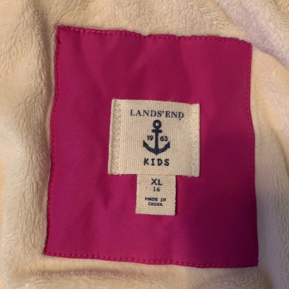 Lands end girls winter parka coat magenta pink down filled size XL 16 warm - Picture 8 of 14